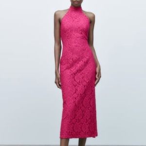 Zara Fuchsia Floral Halterneck Dress